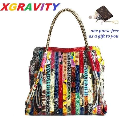 XGRAVITY 2021 New European American Fashion Mix Color Patchwork Women Big Bag Cross Body Shoulder Handbags Colorful Women Bags