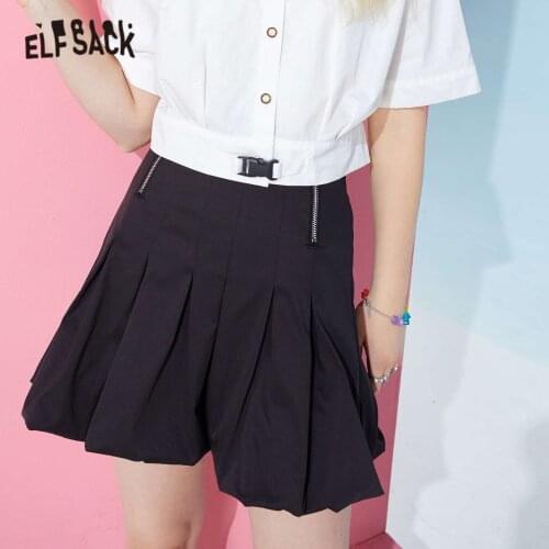 ELFSACK Solid Pure Casual Women Preppy Mini Skirts,2021 Summer Vintage Chic Zipper High Waist,Ladies Daily Multi-Layered Bottom