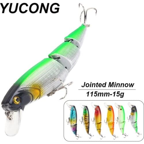 YUCONG 1PCS Jointed Minnow Bait 11.5cm-15g 3-Segments Fishing Lure Multi Sections Trolling Wobbler Floating Swimbait Crankbait