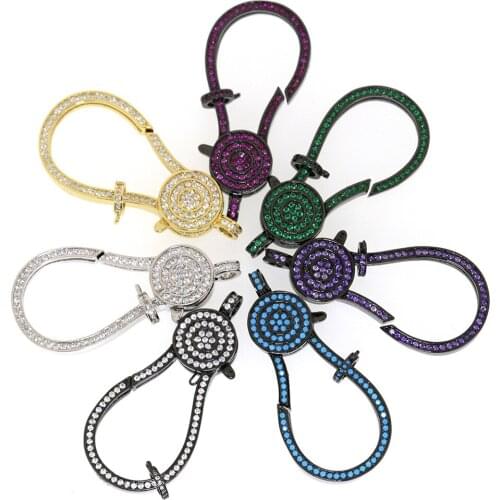 3pcs 23.7x51mm CZ Micro Pave Round shape Hook Lobster Clasp Cubic Zirconia Clasp