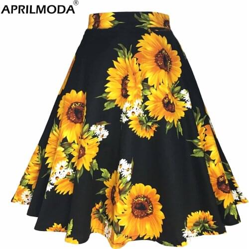 Sunflower Women Tunic Big Swing Skirt 2019 New Arrival Polka Dot Floral Printed Cotton School 50s Pin up Rockabilly Short Skirts