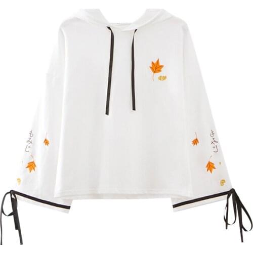 MERRY PRETTY Women Floral Embroidery Hooded Sweatshirts Sweet Style Long Sleeve Pullover Tracksuits Femme Harajuku White Hoodies