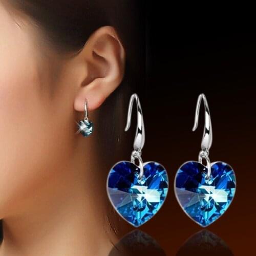 925 sterling Love"Titanic" Heart of Ocean Dangle Drop crystal jewelry earrings blue women (pair) earring Ohrringe