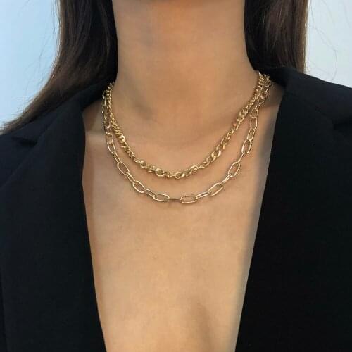 Lalynnly 2020 New Fashion Rock Choker Necklace Double Layered Chain Punk Style Jewelry Necklace For Women Accessories Gift N7869