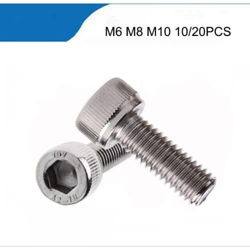 10/20pcs M6 M8 M10 DIN912 304 Stainless steel Hexagon Hex Socket Head Cap screw Metric Thread Length 6-30 mm Cylinder Bolt