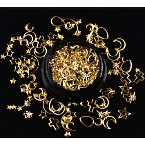 1Jar Cute Moon and Star Mixed Curved 3D Star 3D Mix Metal Stud in Black Jar Metal 3D Metal Deco BJ02