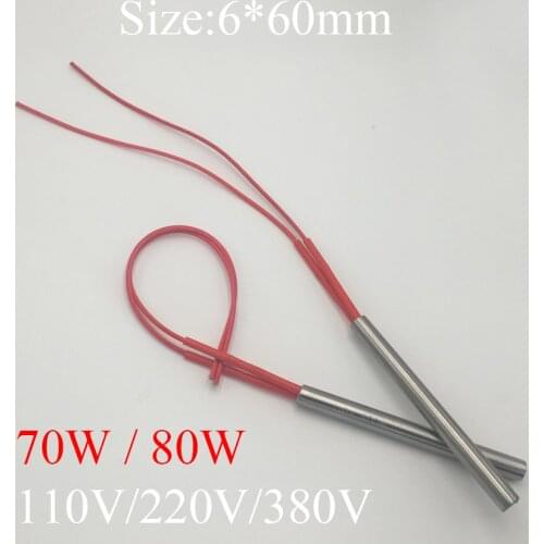 6x60 6*60mm 70W 80W AC 110V 220V 380V Stainless Steel Cylinder Tube Mold Heating Element Single End Cartridge Heater