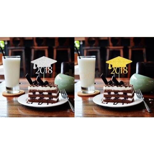 Glitter 2018 Graduation Cap Cupcake Toppers Toothpicks Grad Party Decoration Pack of 20pcs