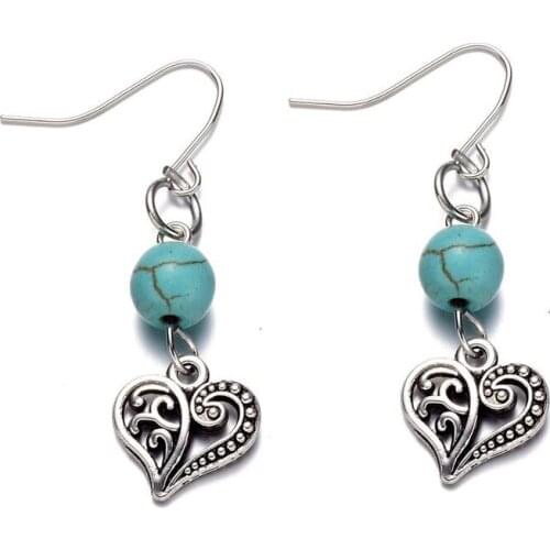 Bohemian Hollow Earrings Ancient Silver Color Peach Heart Drop Earrings Retro Oorbellen Jewelry Gift for Women Girl Party