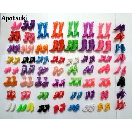 60Pairs Mixed-Styles Fashion Sandals Boots Little Toy Assorted Shoes for Barbie Doll Accessories High-heel Shoes For Barbie Doll
