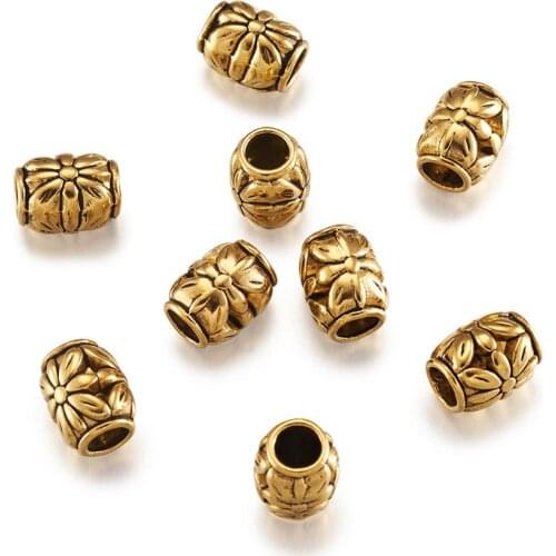 20Pcs Tibetan Style Alloy Beads Antique Golden Color Barrel Shape Loose Bead Spacer DIY Bracelet Charms Jewelry Making Findings