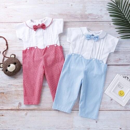 Gentleman Jumpsuit Baby Boy Clothes 2021 Newborn Cotton Gilrs Clothing Cartoon Short Sleeve Overalls Summer Style