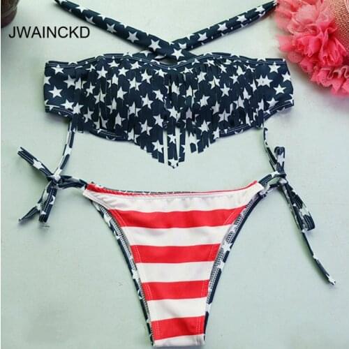 JWAINCKD 2019 New Bikini Strapless Swimwear Women Star Print Swimsuit Sexy Off Shoulder Bathing Suit Bikinis Set Ruffles Biquini