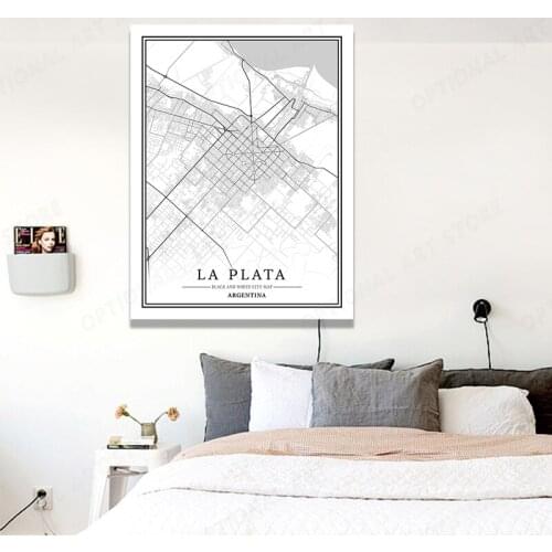 LA PLATA Map Wall Art Canvas Painting Nordic City Building Posters and Prints Parlor Decoration Wall Painting