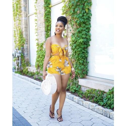 Echoine Summer Floral Print Strapless Lace Up Crop Top Shorts Set Two Piece Set Sexy Beach Elegant Vintage Matching Set Outfits