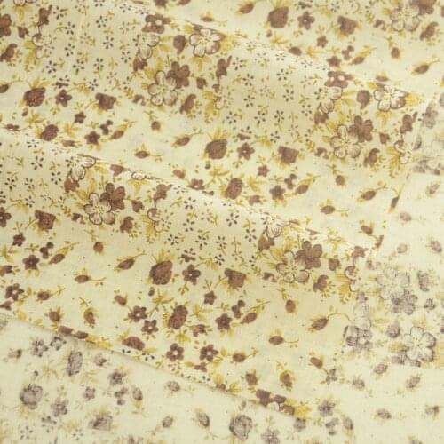 Printed Brown and Yellow Floral Design Fat Quarter Crafts for Doll Clothing Desk Cloth Crafts Cotton Plain Fabric Home Textile