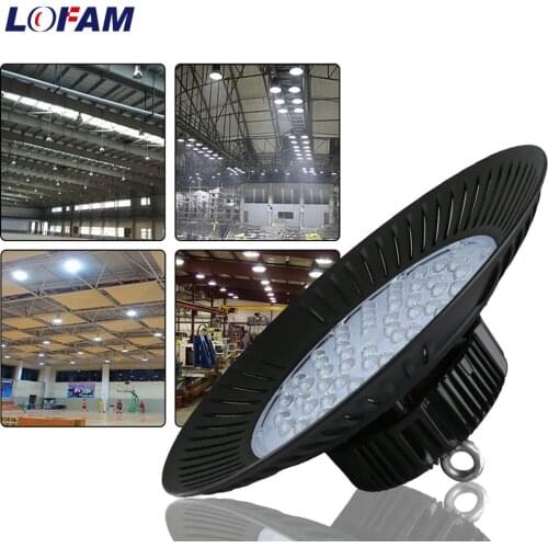 LOFAM 50/100/150/200W UFO LED High Bay Light Super Bright Garage Bay Lamp Waterproof WarehouseCommercial Industrial Lighting