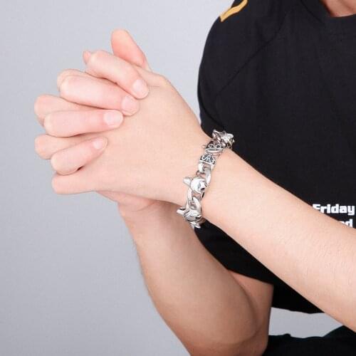 Man Jewelry 20mm Stainless Steel Shiny Wolf Charm Bracelet Mens Punk Jewels Store Joyas JB29219-D