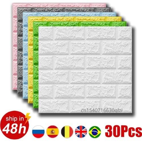 30Pcs Brick Wall Sticker 7mm Thicken 3D Foam Self-Adhesive Anti-Collision Wallpaper PVC Wall Panel Childrens Room Home Decor