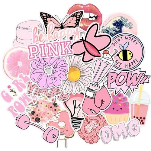 50 PCS Pack Stickers Pink Simple Girl Vsco Sticker Waterproof DIY For On Laptop Fridge Phone Skateboard Suitcase Stickers