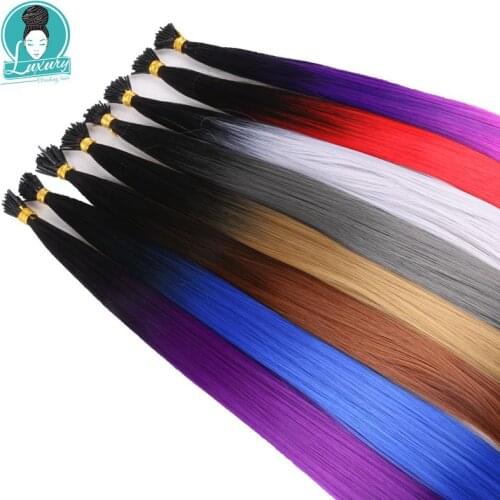 I Tip Feather Synthetic Pre Bonded Hair Extensions Luxury for Braiding 22" 1grams/strand 50strands/pack Ombre Grey Purple Color