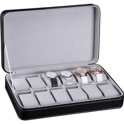 New PU Leather Watch Box Watch Holder Zipper Box For Watches Men Watch Jewelry Organizer Box 10 Grids Home Shop