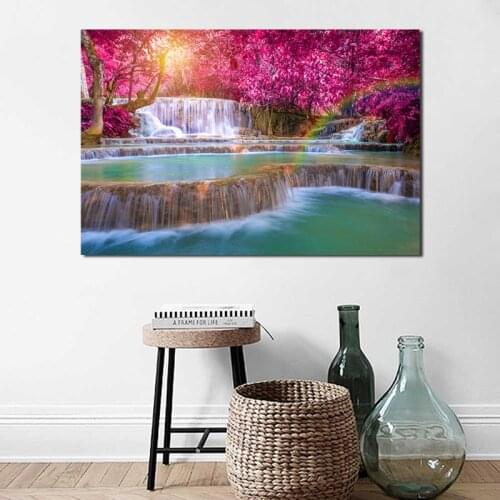 Autumn Waterfall Nature Landscape Wallpaper Art Canvas Poster Painting Wall Picture Print Modern Home Bedroom Decoration Artwork