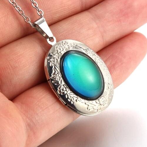 Fashion Oval Locket Pendant Mood Necklace Emotion Color change Women Men Lovers Photo Frame Box Choker Necklaces Gift