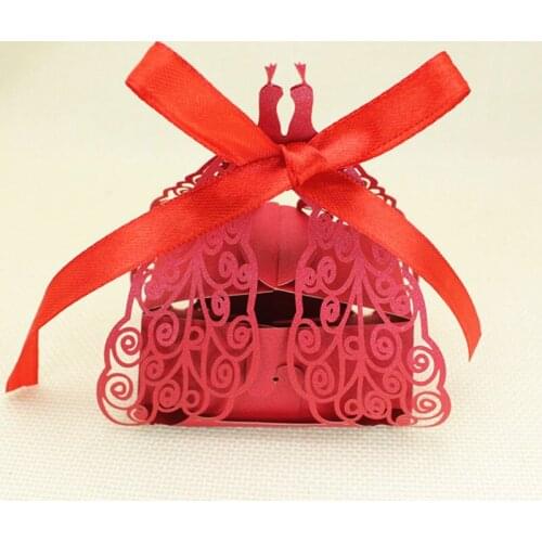 Peacock laser cut wedding boxes gift box with ribbon multi colors 100pcs/lot