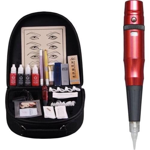 Permanent Makeup Microblading Machine Ink Cream Pen Kit for Eyebrow Lips Body Art Tattoo Gun with Carrying Bag