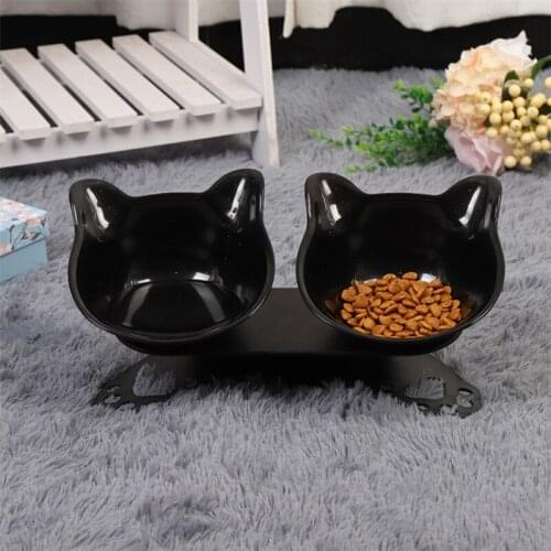 Plastic Non-Slip Double Cat Bowl Creative Cute Cartoon Dog Feeding Water Bowl With Stand Pet Food Dishes Household Puppy Feeder