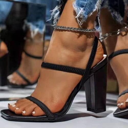 Womens Sandals Summer New Style Pin Buckle Square Heel High Heels Outdoor Open Toe Comfortable Casual Sandals Womens Shoes