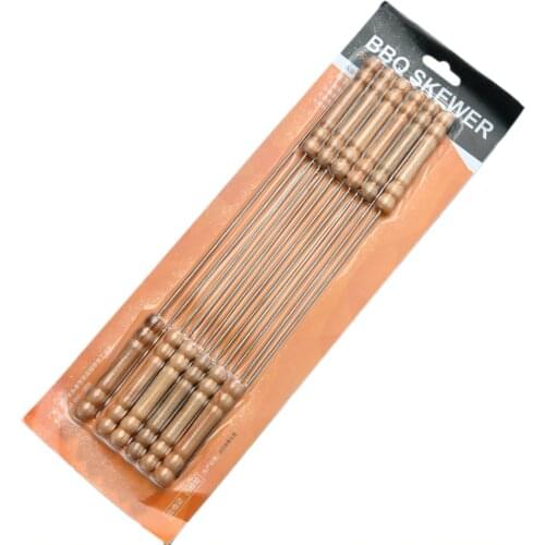 Barbecue Skewers with Wooden Handle, Stainless Steel BBQ Roasting Sticks Needles for Grilling Camping Cooking