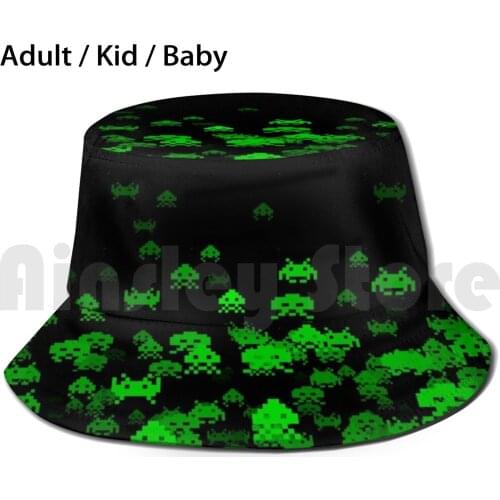 Invaded Ii Sun Hat Foldable UV Protection Space Invader Invaders Game Gaming Retro 80S Computer Pixel Cube Cubic