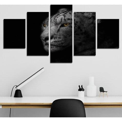 Modern Style Yellow Eyes Black And White Leopard 5pcs Poster Can Be Customized Frameless Style Home Wall Wall Decoration