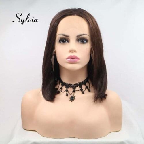 Sylvia Short Brown Bob Wigs Synthetic Lace Front Wig For Women Hair Mixed Color Heat Resistant Fiber Hair Wigs Middle Parting