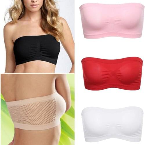 Women Ladies Solid Tube Tops Seamless Strapless Bra Bandeau Fashion Boob Tube Tops Lingerie Female Beathable Tops