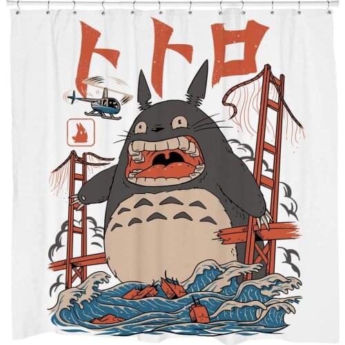 Funny Anime Shower Curtain Set White Kids Bathroom Decor Cute Monster California