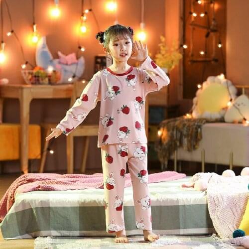 2-14 years Girls Rabbit carrot Pajamas Sets Casual Silk Sleepwear Children Pajamas Long Sleeve Tops Pants Nightwear Sets