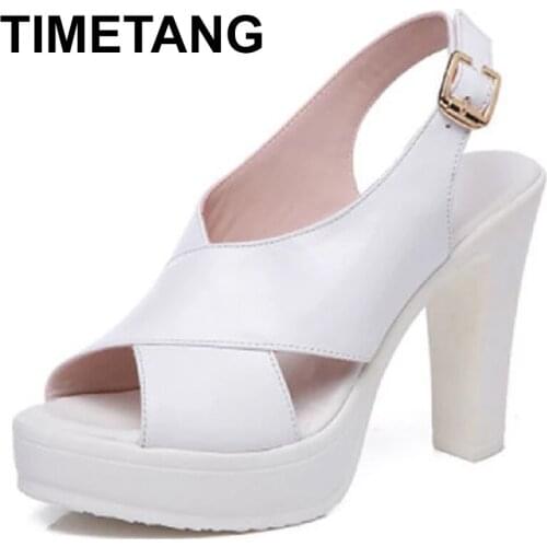 TIMETANG Fashion Ladies High Wedge Heel Elegant Gladiator Genuine Leather Sandals Summer Woman Platform Shoe Female Peep Toe