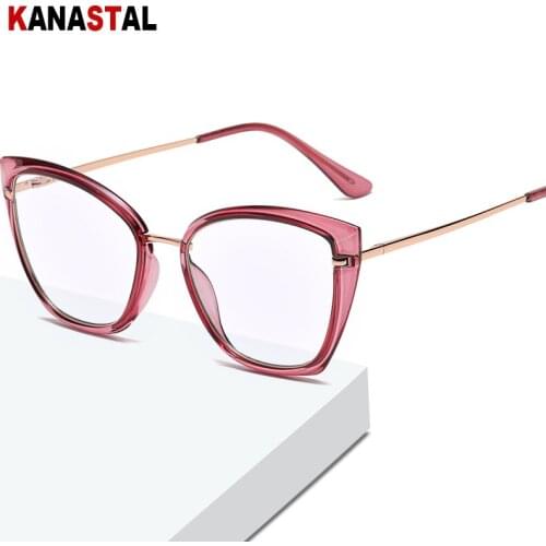 Women Anti Blue Light Blocking Glasses TR90 Cat Eye Frame Metal Leg Eyewear Computer Myopia Hyperopia Eyeglasses Frame