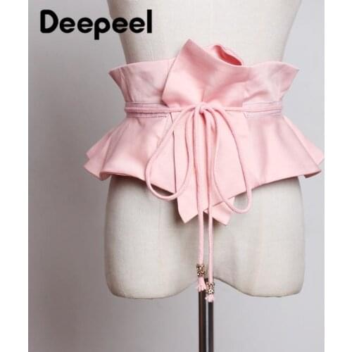Deepeel 70-80cm New Ruffled Wide Women Cummerbunds Fashion Female Waist Corset Luxury Woman Adjustable Decorative Belts