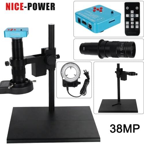 1080P 38MP 2K HDMI USB Industrial Electronic Video Microscope Camera 16MP 130X 180x C-MOUNT Lens For Phone PCB SMD CPU Soldering