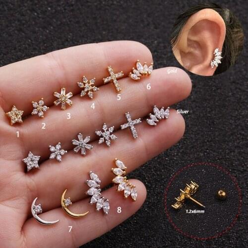2Pcs Surgical Steel Opal Gem Ear Tragus Cartilage Earring Labret Stud Internally Threaded Body Piercing Jewelry