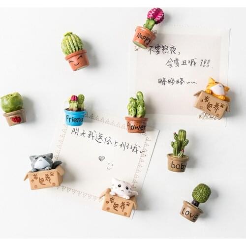 3D Cactus Fridge Magnet Cute Green Plants Finishing Message Board Kitchen Fridge Photo Magnet Home Decoration Magnet Button