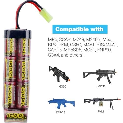 Melasta 7S 2/3A 8.4V 1600mAh NiMH Flat Battery Pack with Mini Tamiya Connector for Airsoft Guns MP5, Scar, M249, M240B, M60, G36
