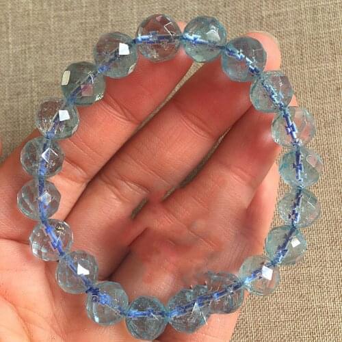 Sky blue topaz round faceted 9mm bracelet 17cm FPPJ nature beads