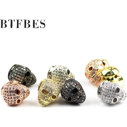 BTFBES Clown Skull White Zircon Copper Beads 2pcs charms Accessories Loose Beads for Jewelry Bracelet Making Necklace DIY gifts