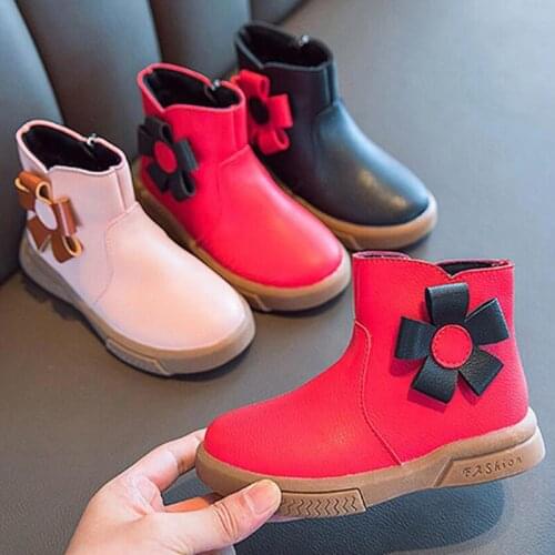 Flower Big Children Girl Red Pink Martin Boots Fashion Plush Pu Leather Snow Boots 2020 New Kids Girls Winter Christmas Shoes