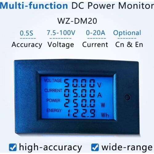 DC 7.5-100V 20A 2000W Power Energy Meter Wattmeter Electrical Panel Gauge Monitor Digital Display Volt kwh Watt Amp